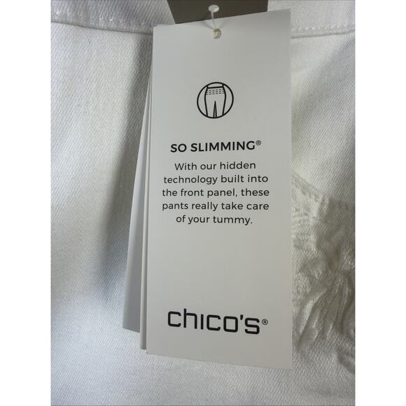 Chico's White Jeans Women's 18 petite So Slimming Girlfriend embroidered NWT - Picture 9 of 16